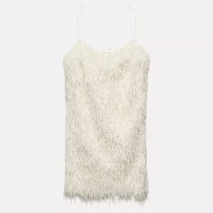 Zara White Feathered Mini Dress